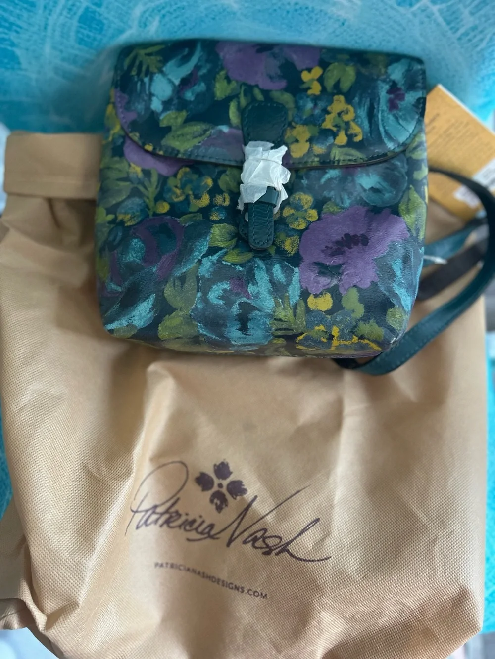 Vatoni Patricia Nash Blue Leather Floral Backpack - w dust bag